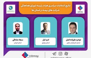 انتخاب روسای شعب بیمه ملت به عنوان دبیر شورای هماهنگی شرکتهای بیمه در استانهای آذربایجان شرقی، کرمان و بوشهر انتخاب روسای شعب بیمه ملت به عنوان دبیر شورای هماهنگی شرکتهای بیمه در استانهای آذربایجان شرقی، کرمان و بوشهر