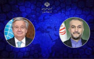 در گفت وگو با دبیرکل سازمان ملل مطرح کرد: تاکید امیرعبداللهیان بر واکنش صریح شورای امنیت به حمله تروریستی اسرائیل